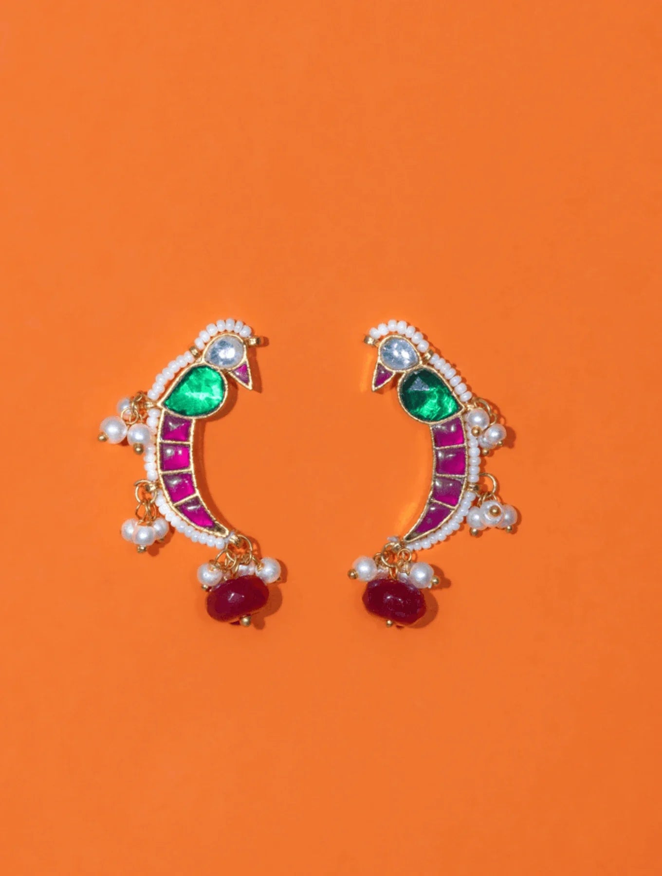 GAURANGI MAYNA RED SHAPED POLKI WITH SEMI-PRECIOUS STONE WITH BASRA MOTI