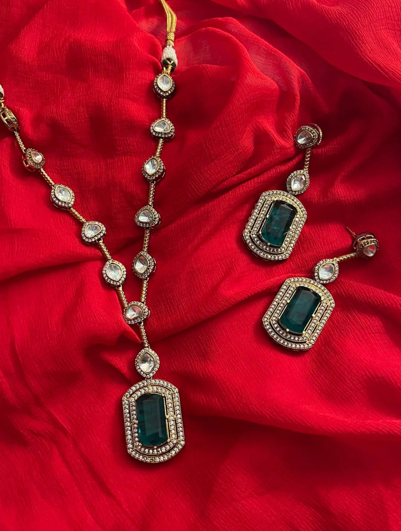 DAYITA PRINCESS REAL MOISSANAITE NECKLACE WITH SEMI PRECIOUS RUBY DROP EARRINGSSS
