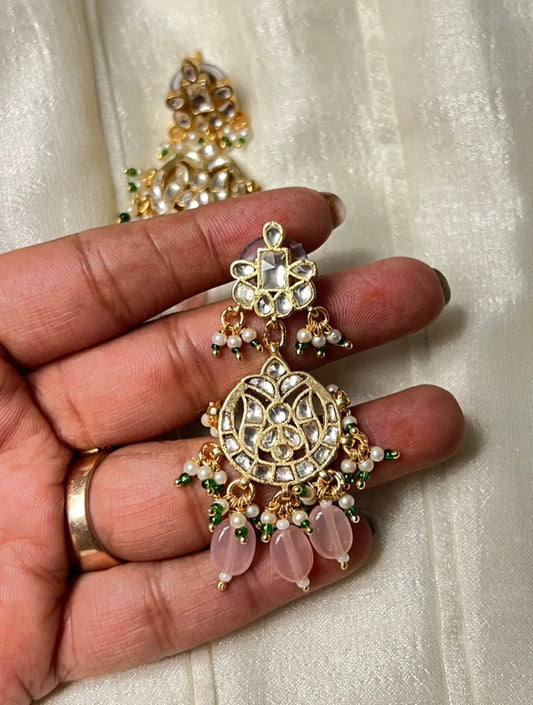 SAFIRA POLKI EARRINGSSS WITH SEMI-PRECIOUS STONE WITH BASRA MOTI