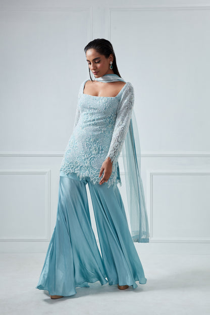 POWDER BLUE KURTA AND SHARARA SET