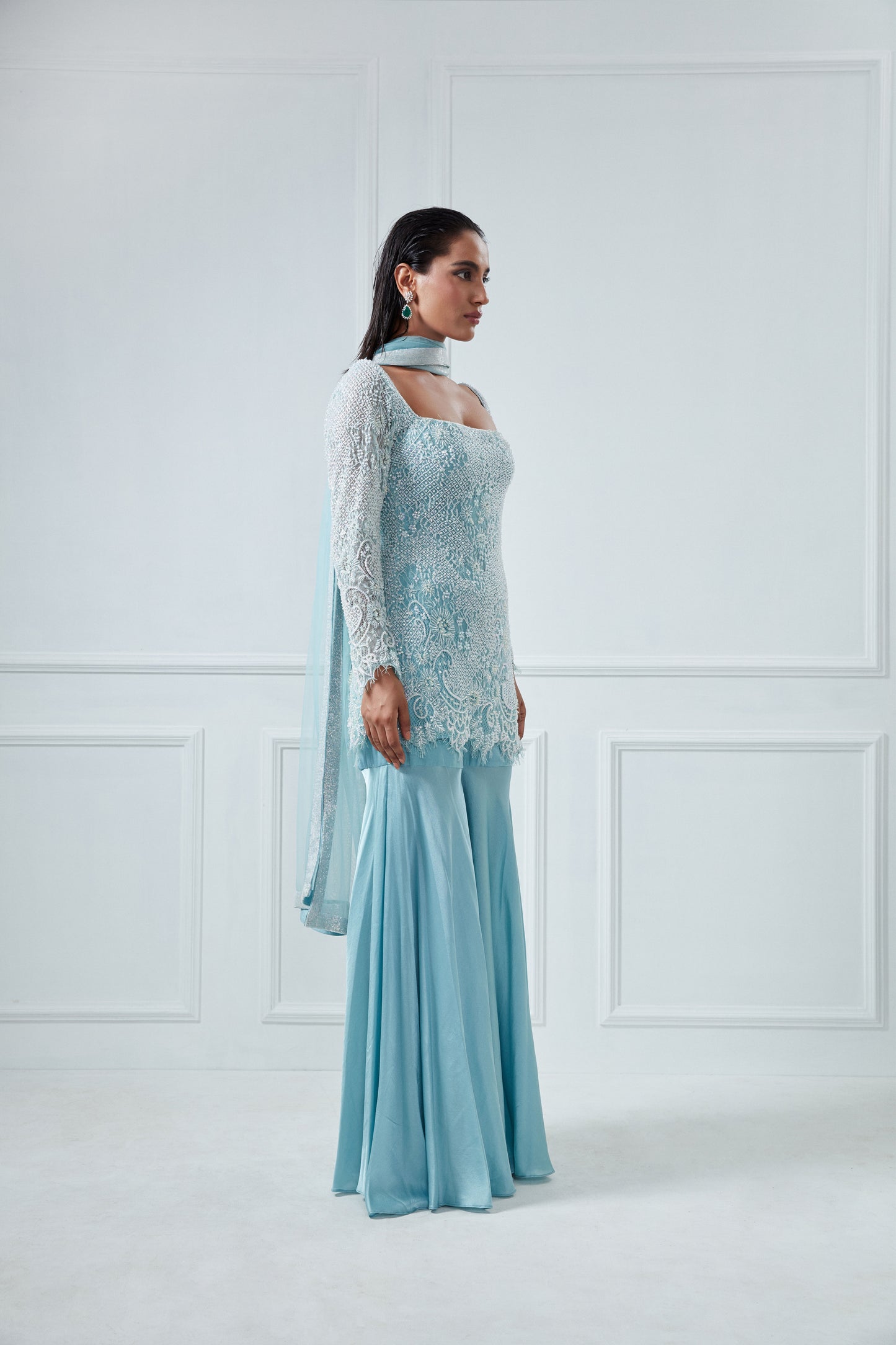 POWDER BLUE KURTA AND SHARARA SET