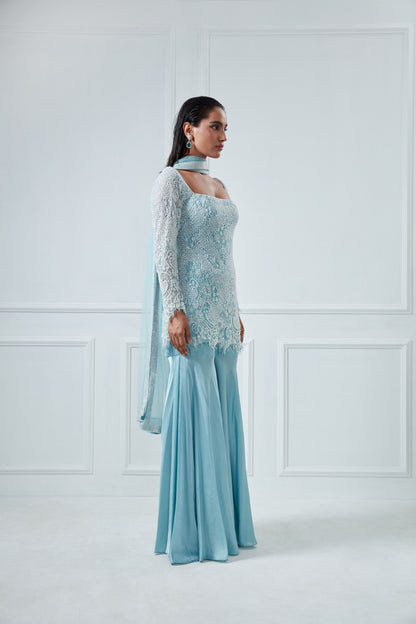 POWDER BLUE KURTA AND SHARARA SET