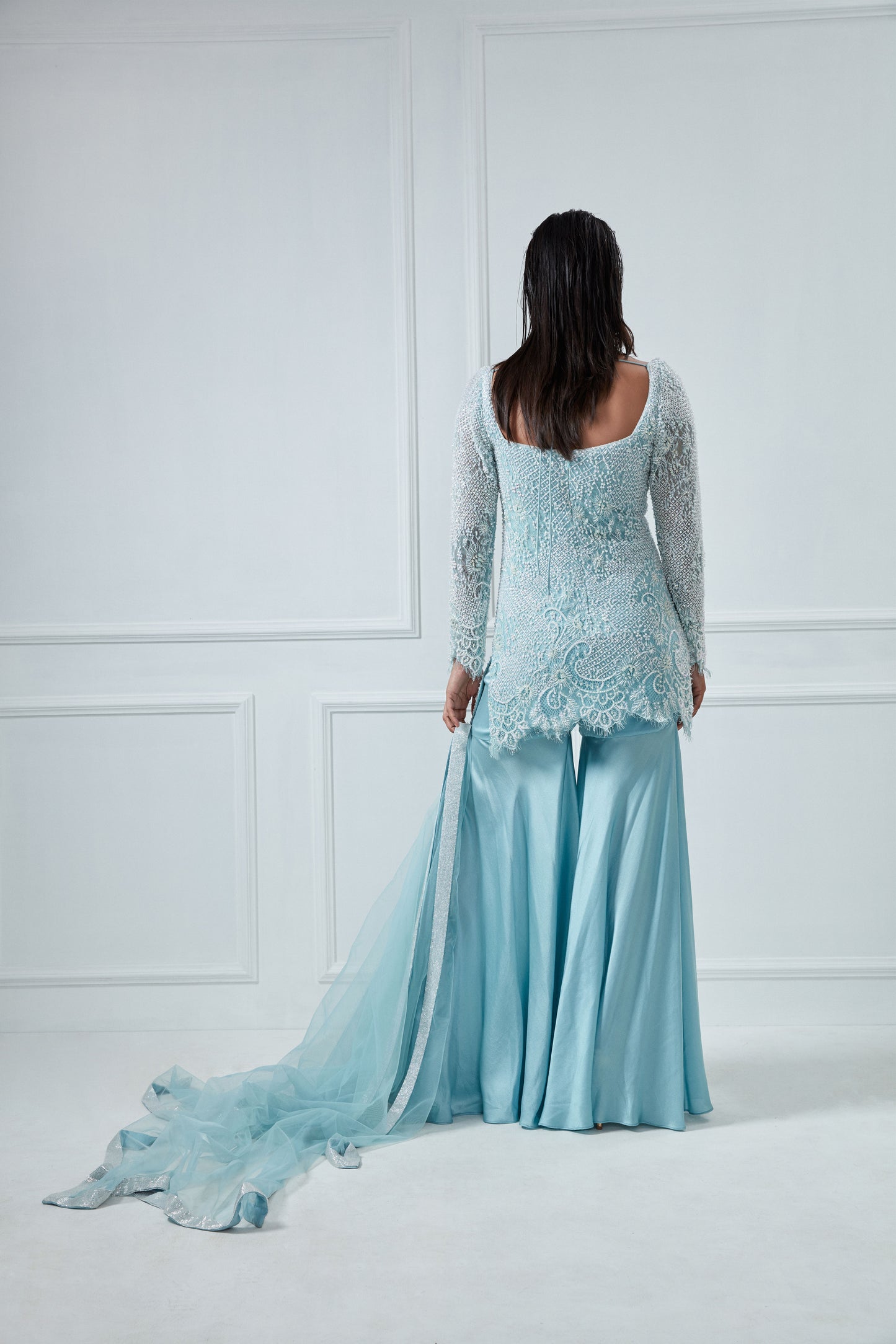 POWDER BLUE KURTA AND SHARARA SET