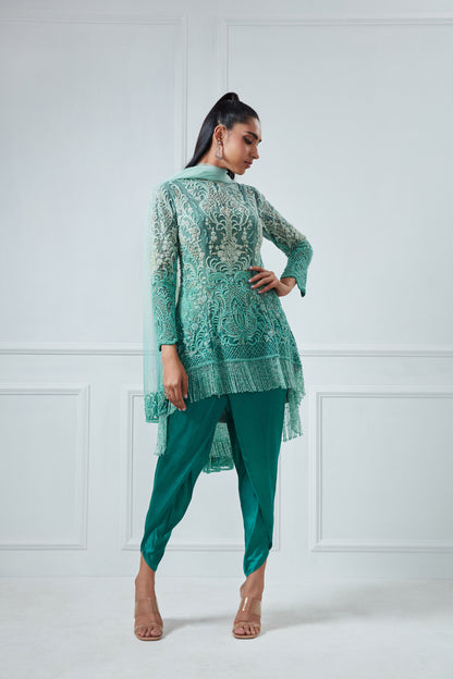 GREEN OMBRE HI-LOW ANARKALI SET