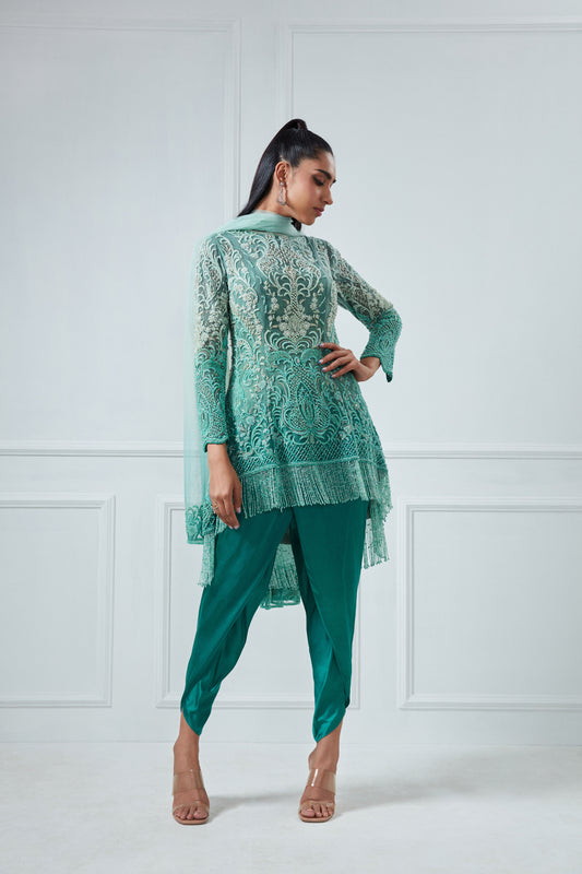 GREEN OMBRE HI-LOW ANARKALI SET