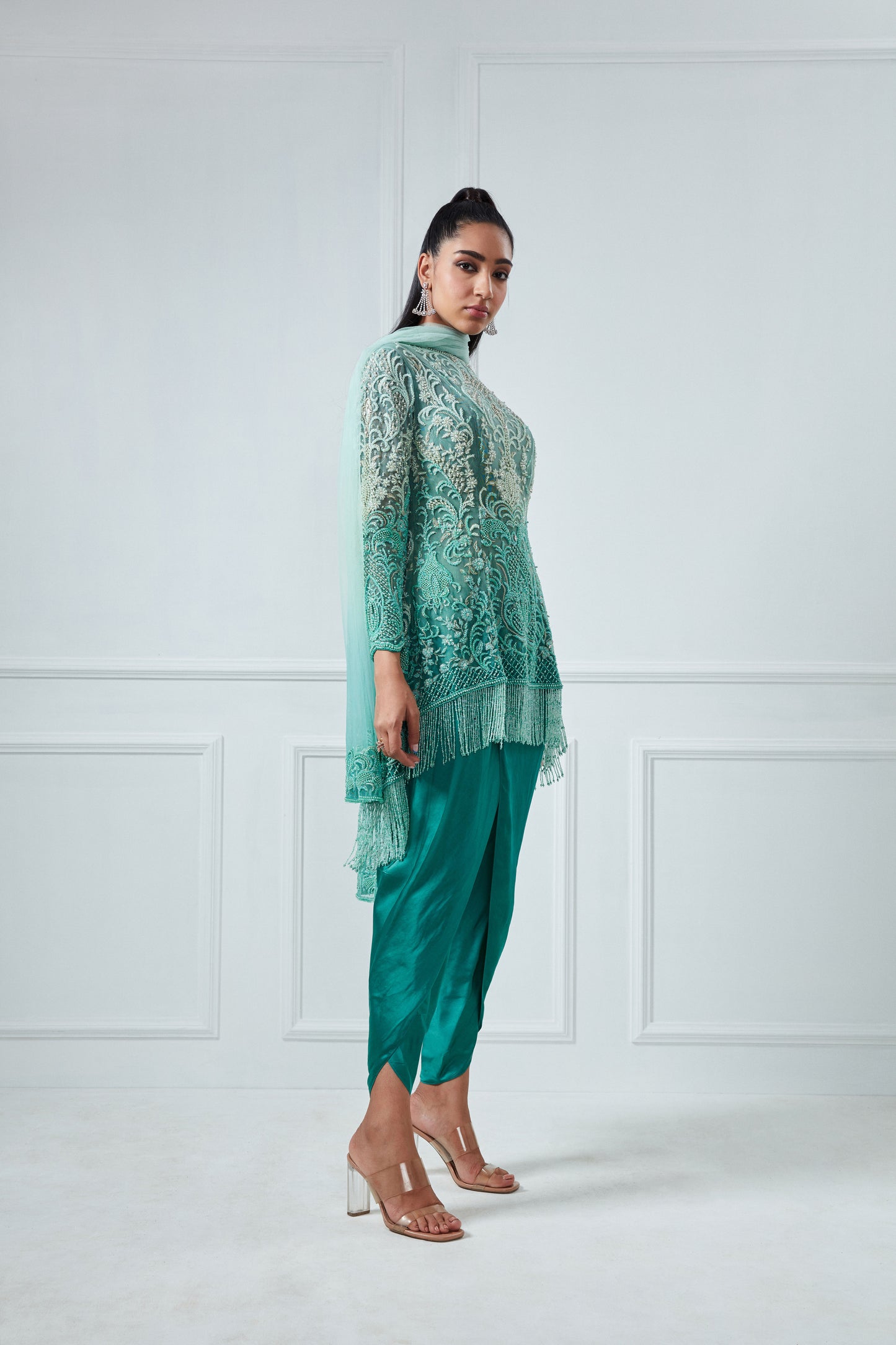 GREEN OMBRE HI-LOW ANARKALI SET