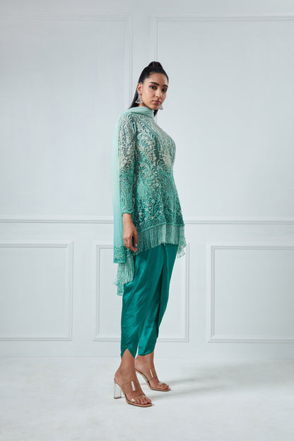 GREEN OMBRE HI-LOW ANARKALI SET