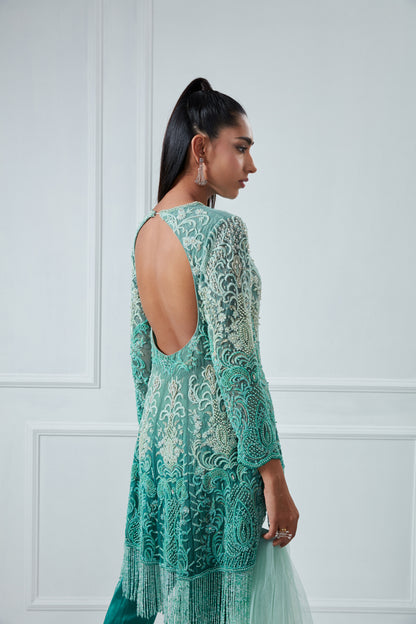 GREEN OMBRE HI-LOW ANARKALI SET