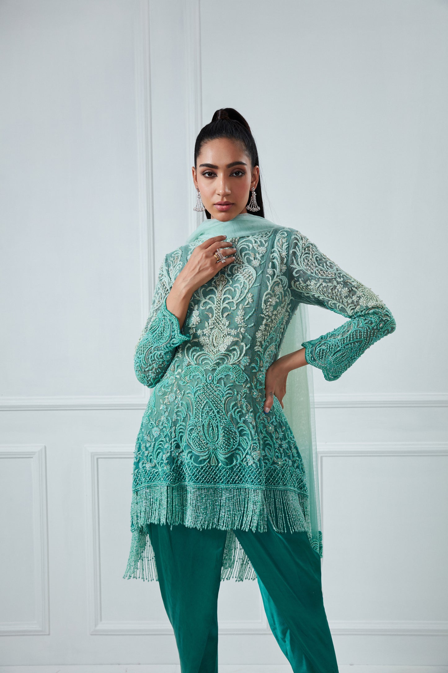 GREEN OMBRE HI-LOW ANARKALI SET