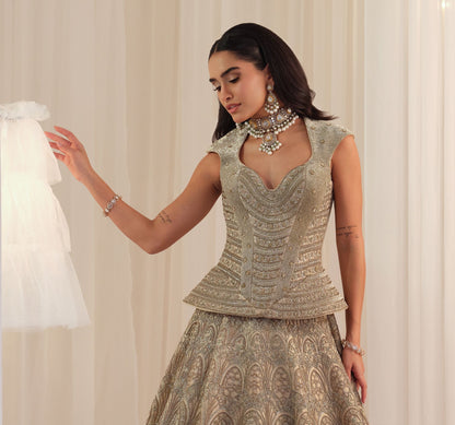 Ivory Empress Structured Corset With Lehenga & Dupatta
