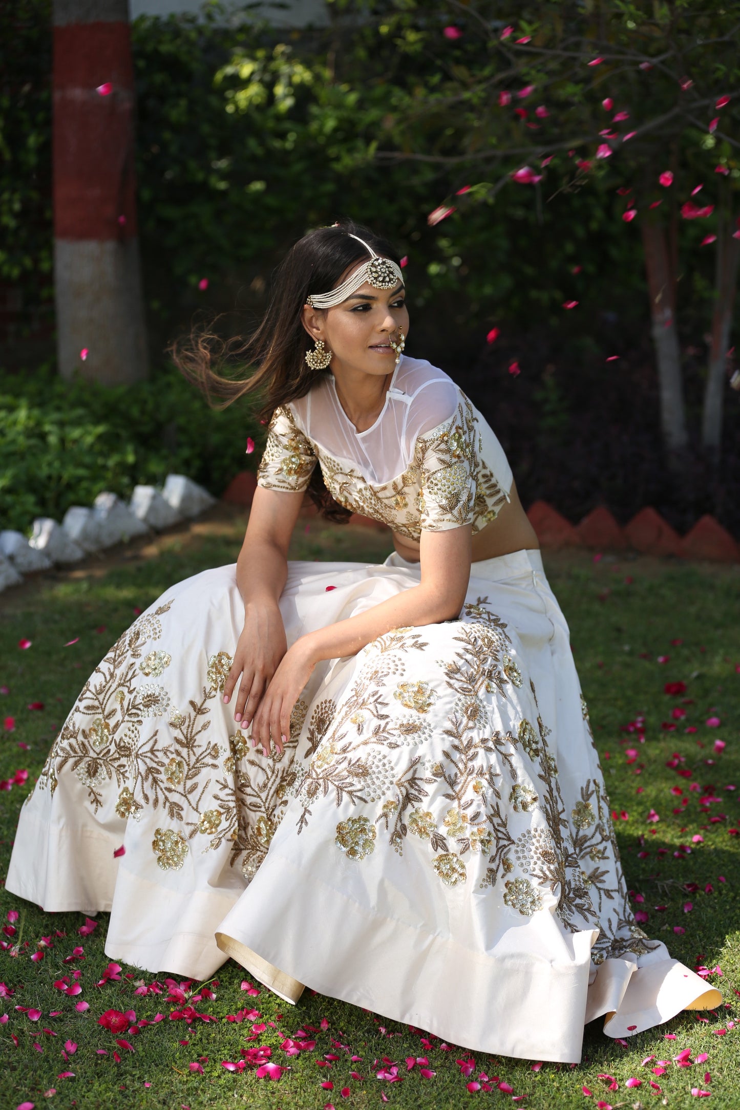 IVORY EMBROIDERED CROP TOP LEHENGA SET