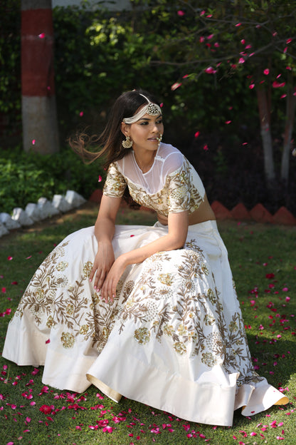 IVORY EMBROIDERED CROP TOP LEHENGA SET