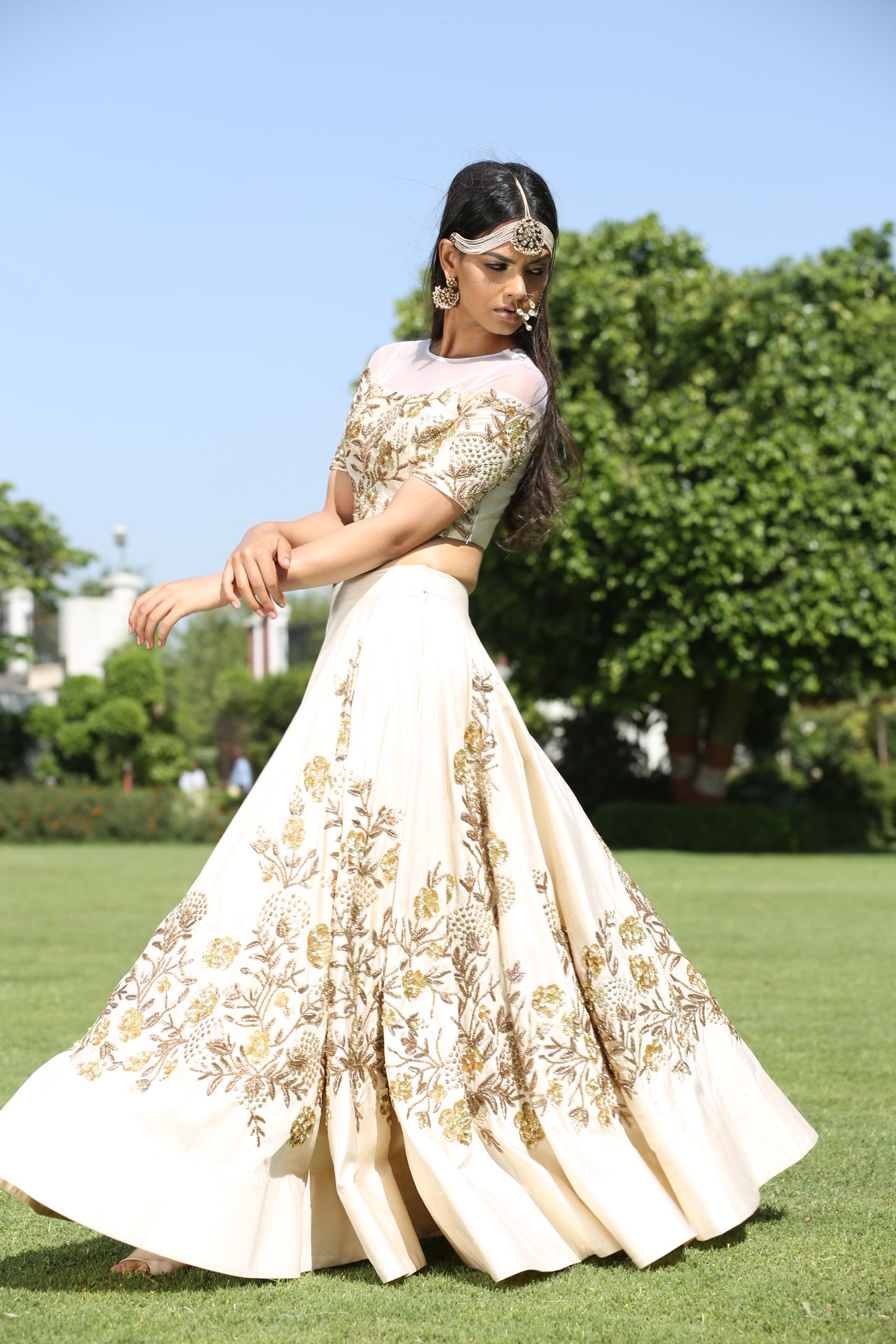 IVORY EMBROIDERED CROP TOP LEHENGA SET
