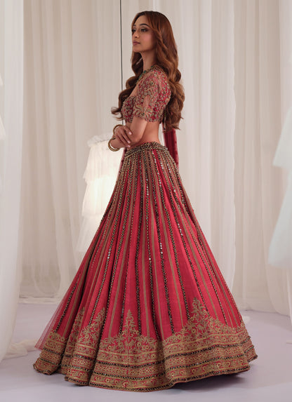 Maroon Marodi Raw Silk Lehenga With Blouse & Dupatta