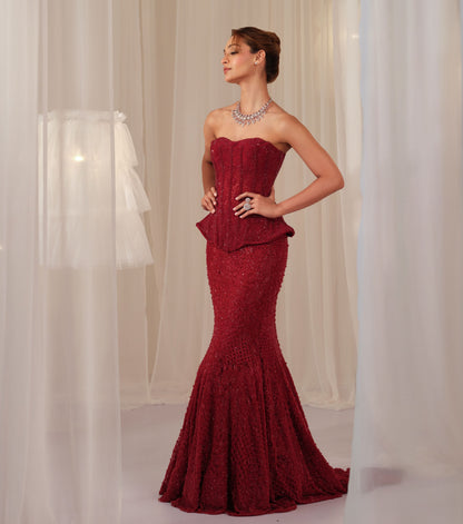 Maroon Corset With Fishcut Lehenga