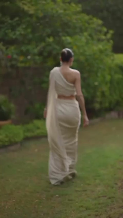 Pre-stitched One Shoulder pearls and crystal sari