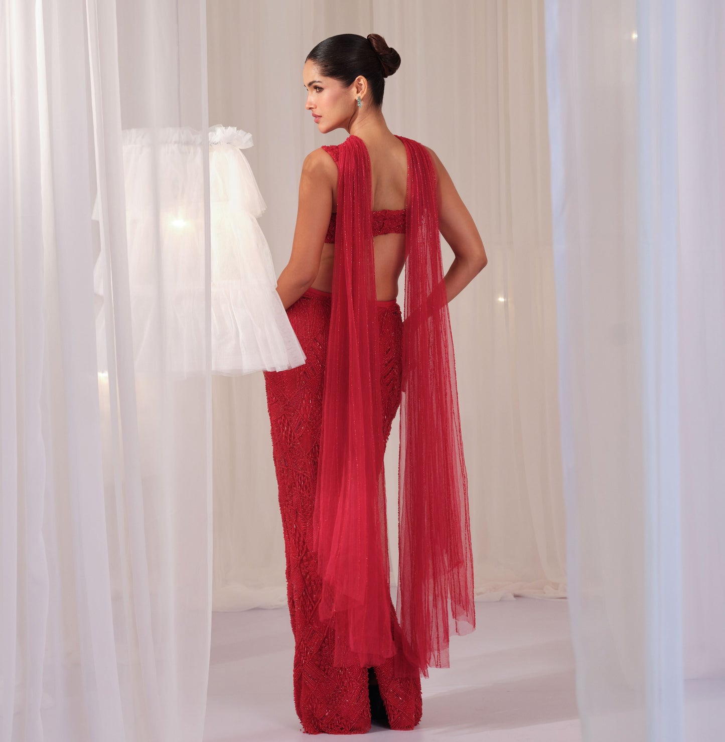 Ruby Pencil Skirt With Blouse & Dupatta