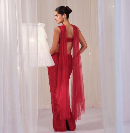 Ruby Pencil Skirt With Blouse & Dupatta