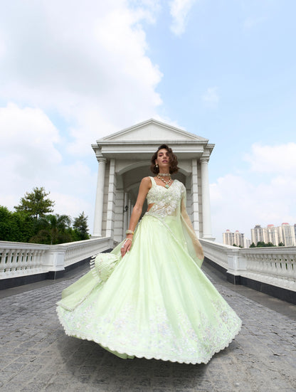 GREEN RAW SILK LEHENGA