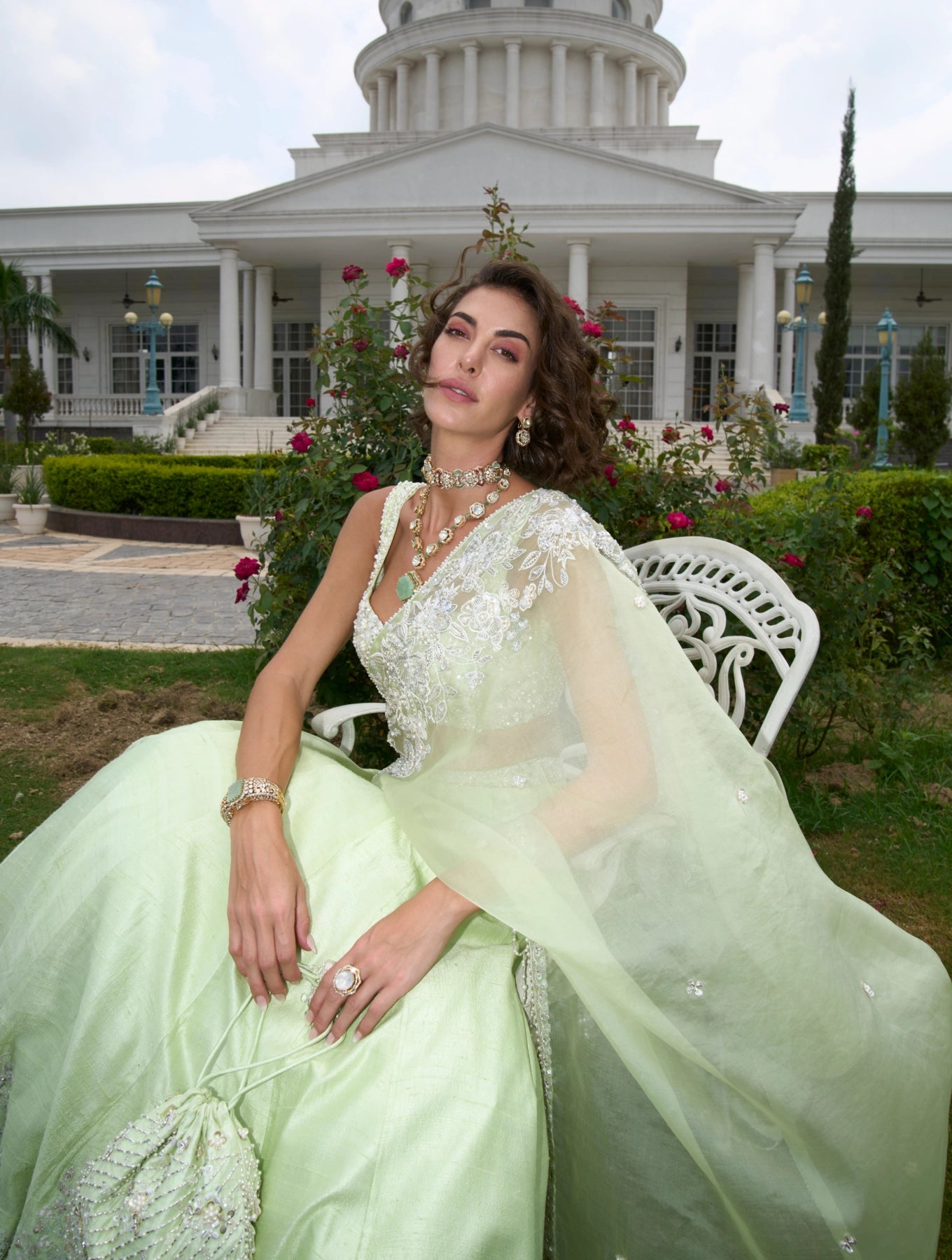 GREEN RAW SILK LEHENGA