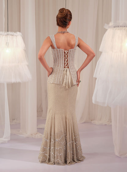 Silver Starlight Corset With Fishcut Lehenga