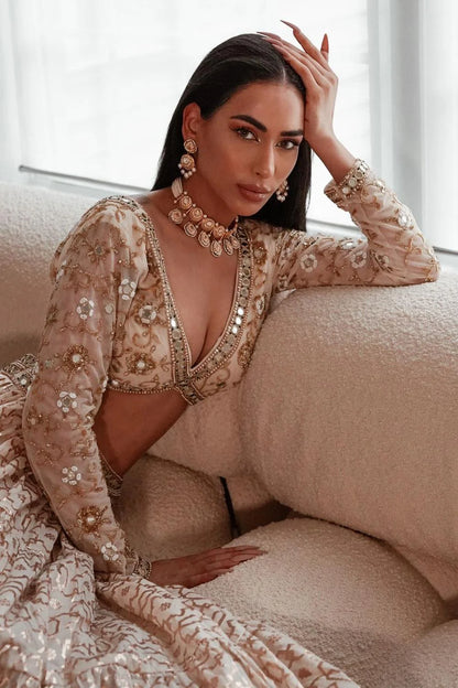 IVORY BANARASI CHANDERI LEHENGA SET